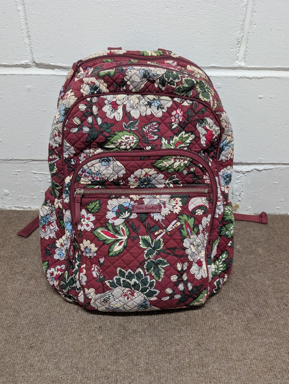 Vera Bradley Quilted Floral Backpack Burgundy Multicolor